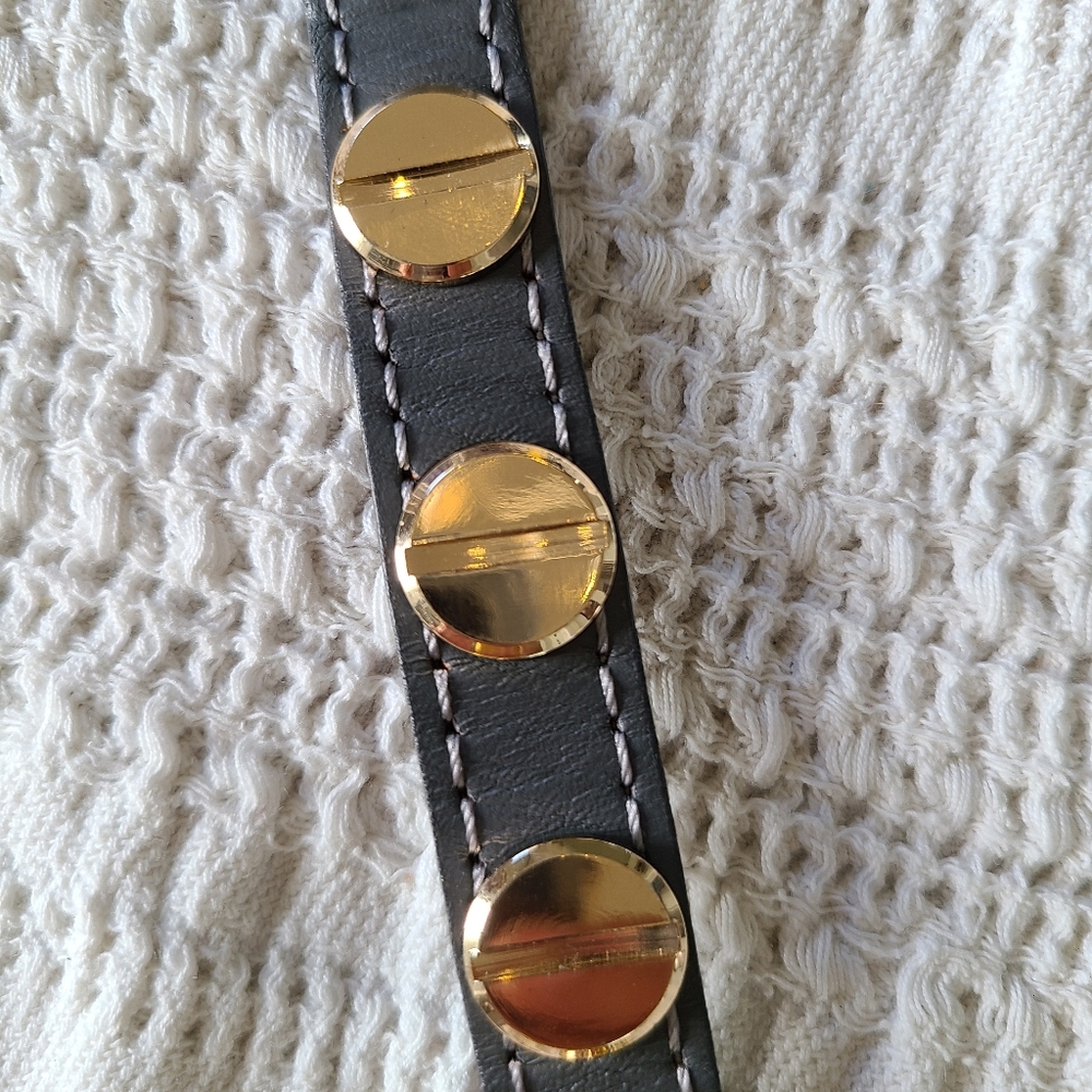 Leather and Gold- Colored accent Belt Bracelet - Picture 6 of 16